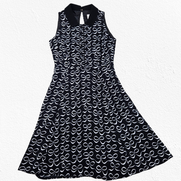 Kate Spade Mackenna Black White Bow Print Dress Size 0 Sleeveless A-Line Dress - Picture 1 of 11